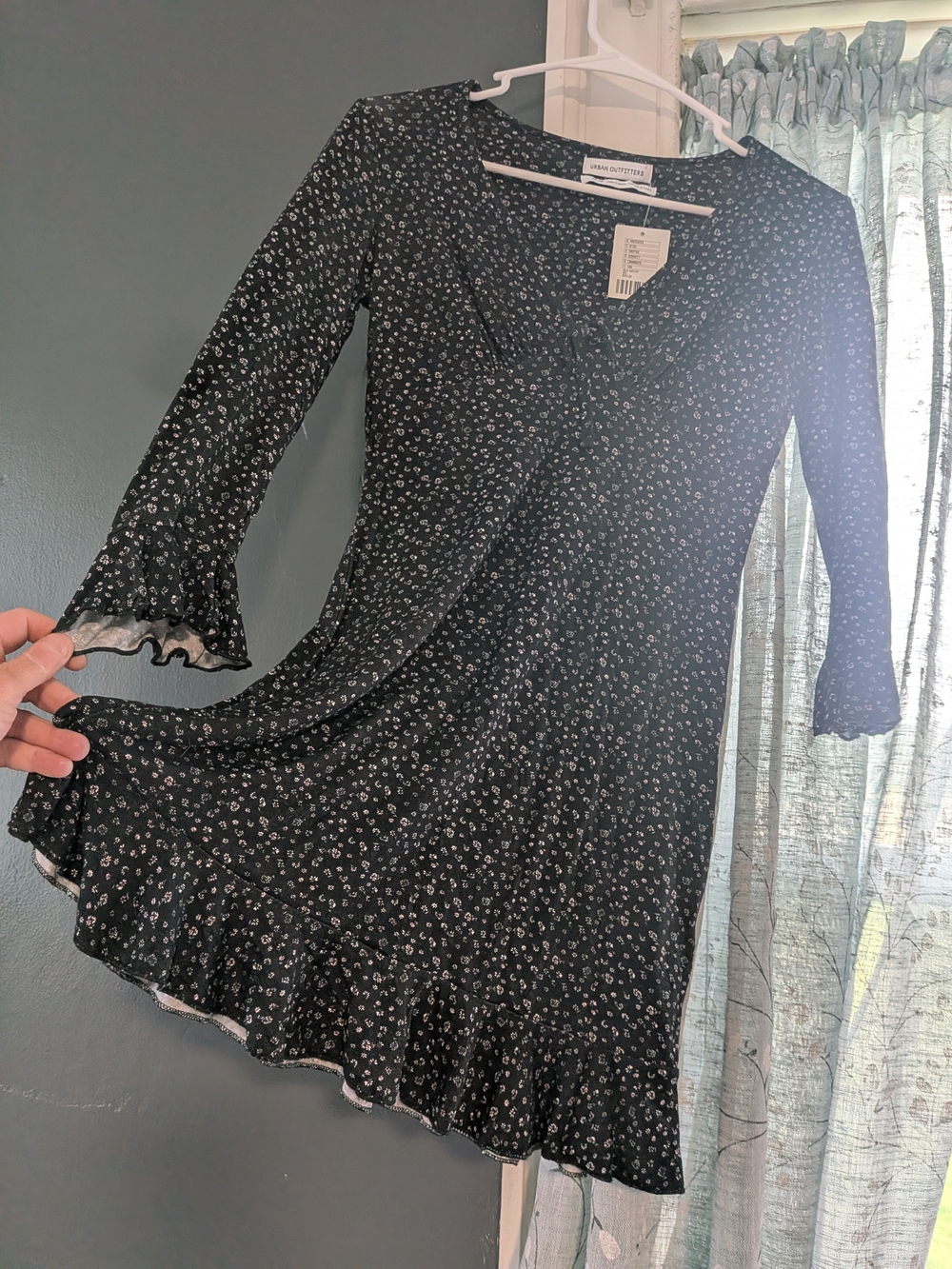 Urban Outfitters Black Mini Dress with White Flowers